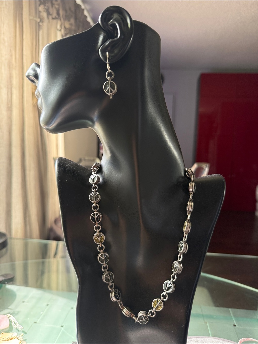 Silver-tone  Peace Sign Necklace and Earrings Set - Women's Jewelry Handcrafted.